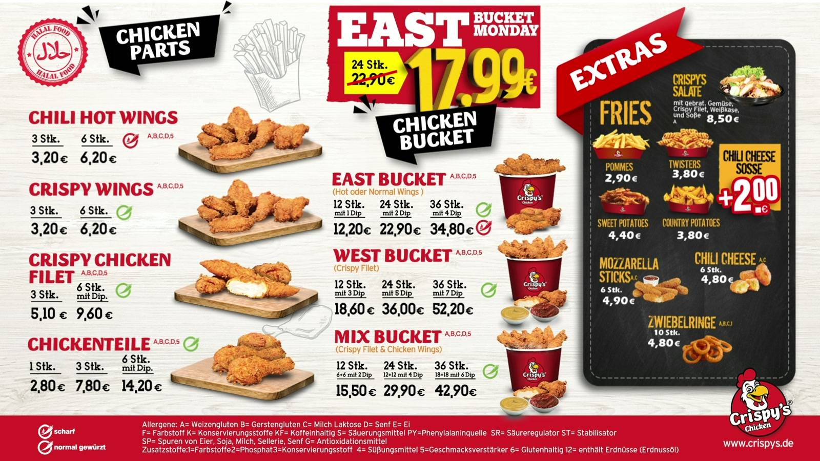 Menüboard-Design für Crispy’s: Chicken-Menüs und Buckets