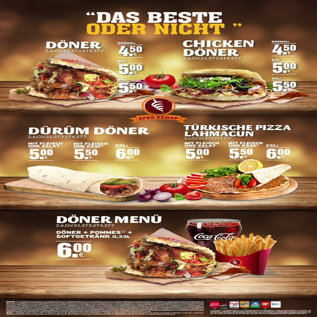 Menüboard-Design für Efes Kebap: Döner, Dürüm und Döner-Menü