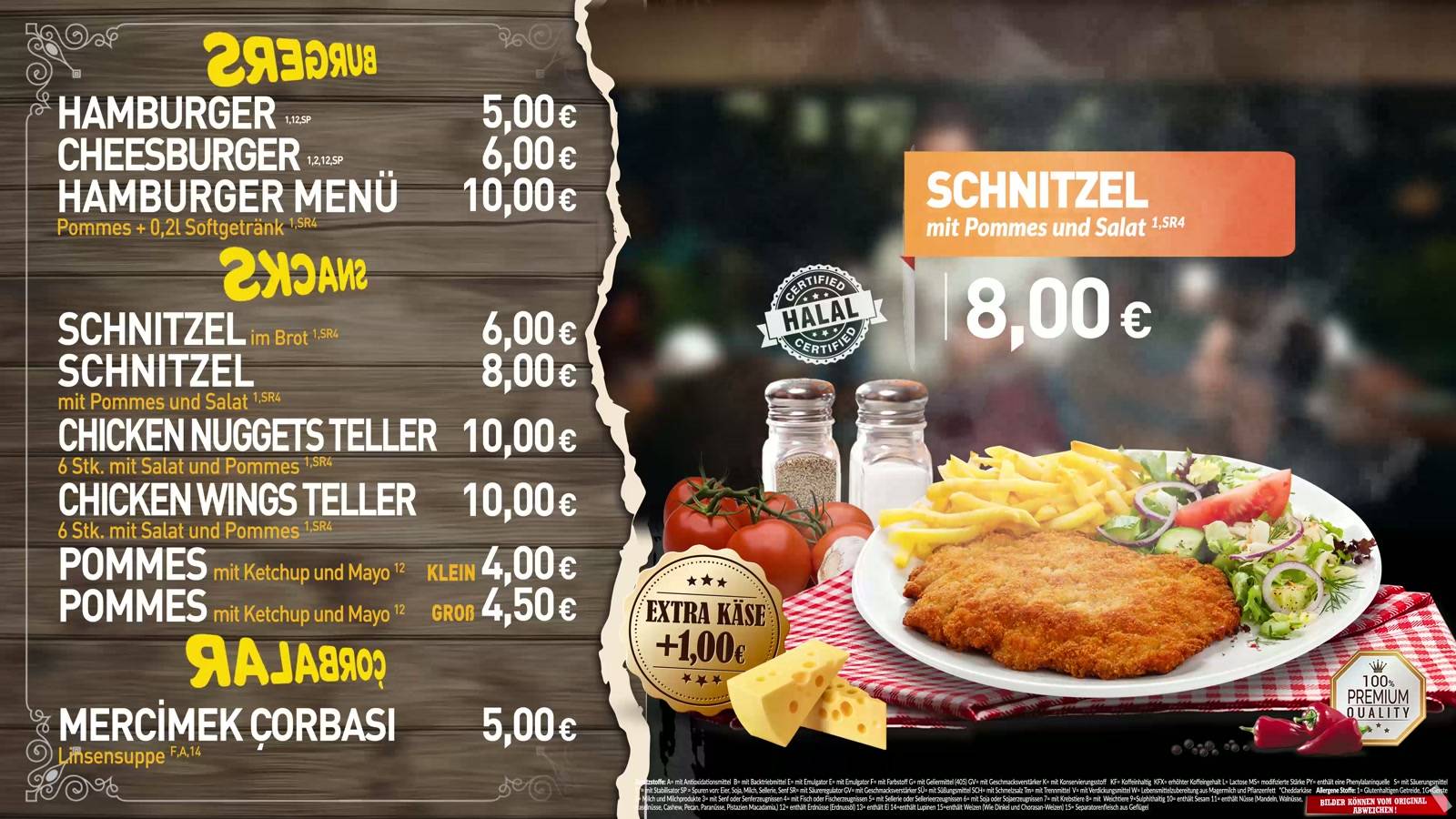 Menüboard-Design für Emirzade: Burger und Snacks