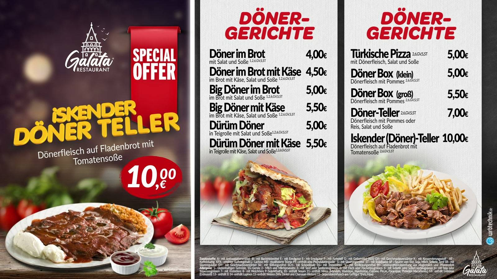 Menüboard-Design für Galata: Döner-Gerichte und Spezialangebot