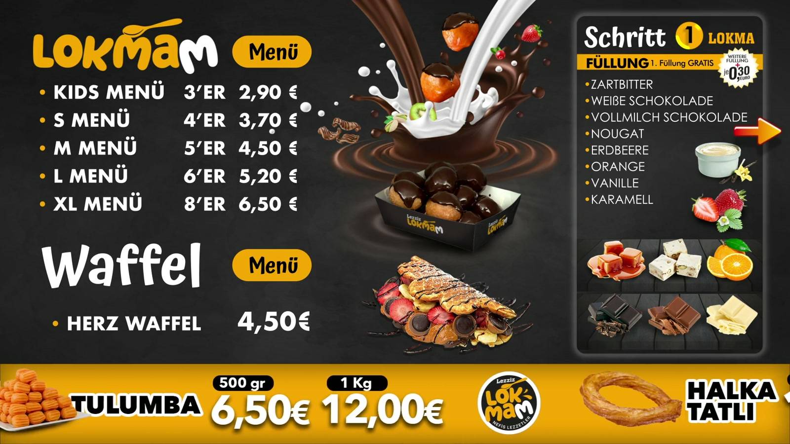 Menüboard-Design für Lokmam: Waffeln und Desserts